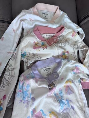 Burt's Bees Baby White Pajama Set Trio with Pink and Purple Accents